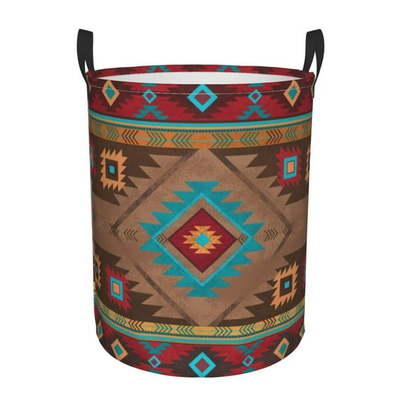 DouZhe Waterproof Collapsible Large Laundry Baskets, Vintage Southwest Style Prints Circular Hamper with Handles