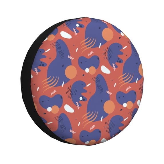 DouZhe Waterproof Spare Tire Cover, Abstract Geometric Elements Red Prints Adjustable Wheel Covers Fit for Jeep Trailer RV SUV Car, 16 inch