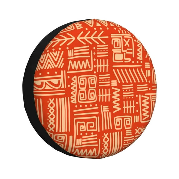 DouZhe Waterproof Spare Tire Cover, Aztec Mexican Style Orange Stripes Prints Adjustable Wheel Covers Fit for Jeep Trailer RV SUV Car, 15 inch