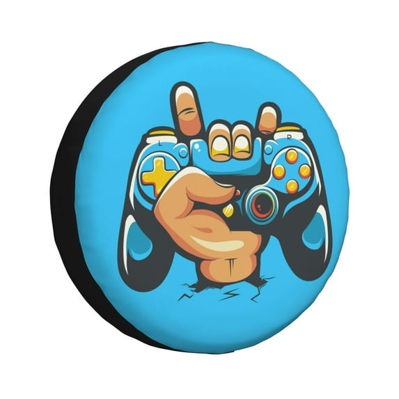 DouZhe Waterproof Spare Tire Cover, Cartoon Rock Game Controller Prints Adjustable Wheel Covers Fit for Jeep Trailer RV SUV Car, 14 inch
