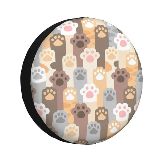 DouZhe Waterproof Spare Tire Cover, Cat Paw Colorful Footprints Prints Adjustable Wheel Covers Fit for Jeep Trailer RV SUV Car, 14 inch