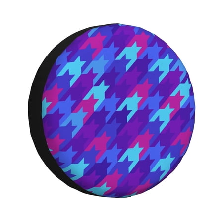 DouZhe Waterproof Spare Tire Cover, Classical English Checkered Houndstooth Prints Adjustable Wheel Covers Fit for Jeep Trailer RV SUV Car, 14 inch