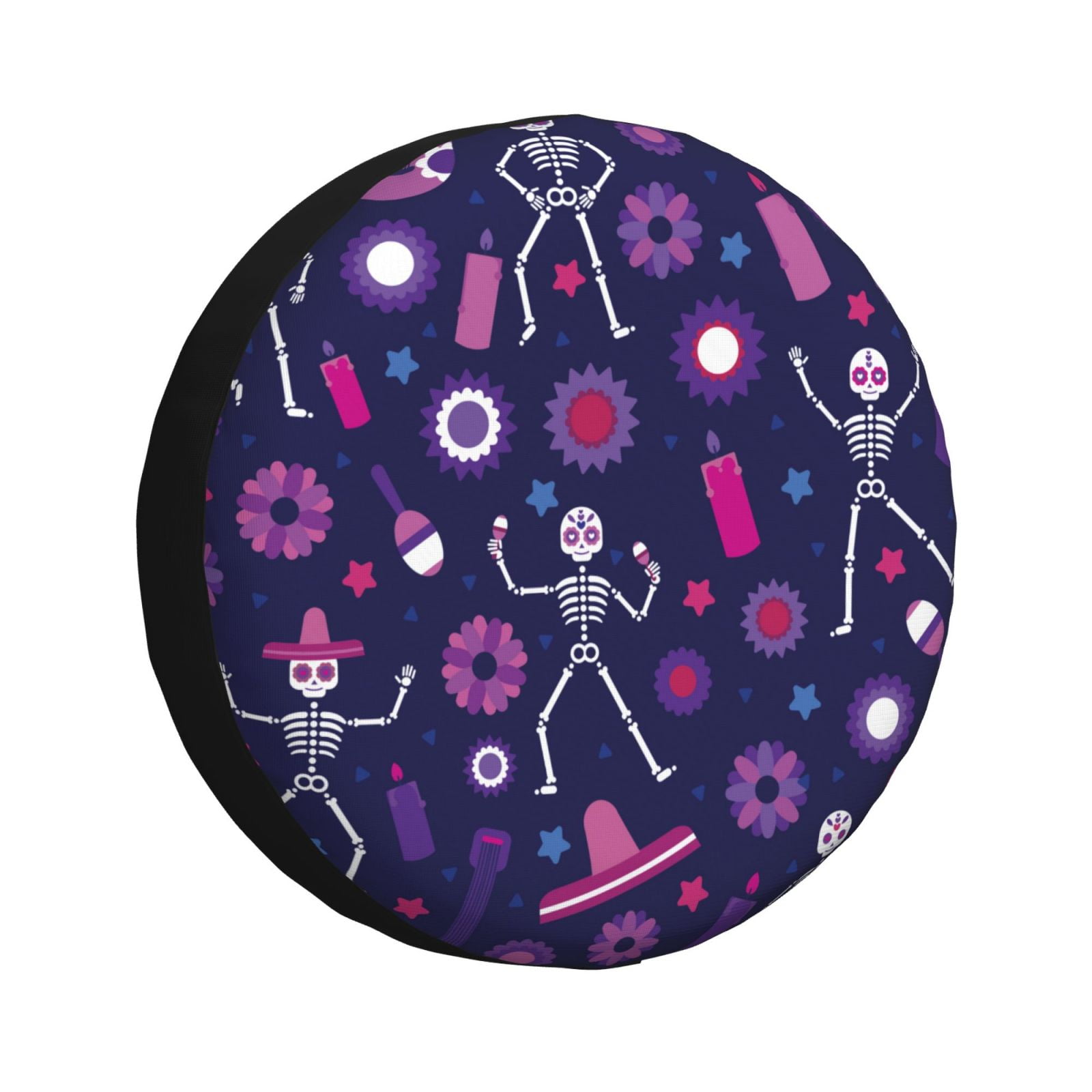 DouZhe Waterproof Spare Tire Cover, Colorful Mexican Skull Flower Prints Adjustable Wheel Covers