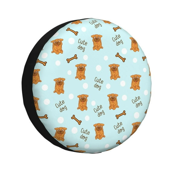 DouZhe Waterproof Spare Tire Cover, Cute Cartoon Pet Dog Blue Prints Adjustable Wheel Covers Fit for Jeep Trailer RV SUV Car, 15 inch