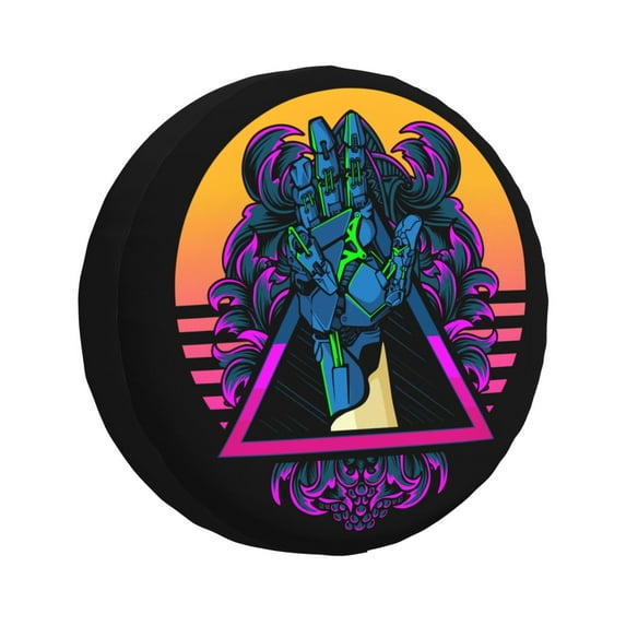 DouZhe Waterproof Spare Tire Cover, Cyberpunk Futuristic Robot Prints Adjustable Wheel Covers Fit for Jeep Trailer RV SUV Car, 17 inch