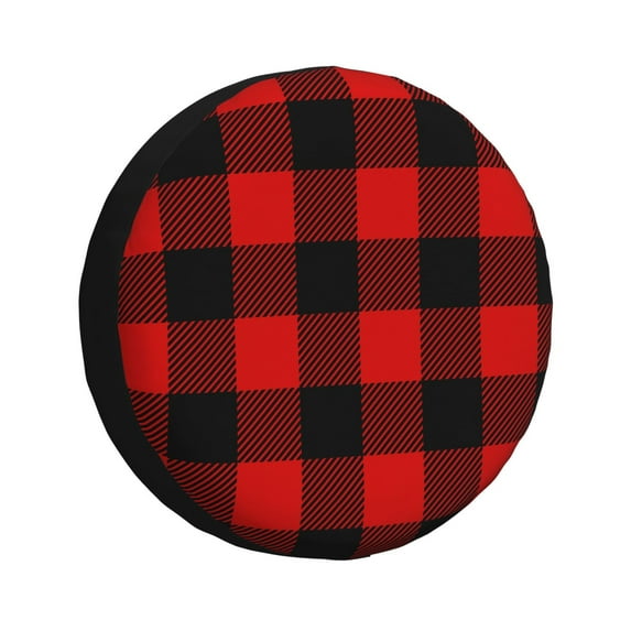 DouZhe Waterproof Spare Tire Cover, Fashion Red Black Plaid Prints Adjustable Wheel Covers Fit for Jeep Trailer RV SUV Car, 17 inch