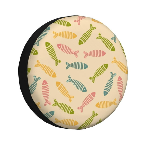 DouZhe Waterproof Spare Tire Cover, Funny Cute Fish Doodles Prints Adjustable Wheel Covers Fit for Jeep Trailer RV SUV Car, 14 inch
