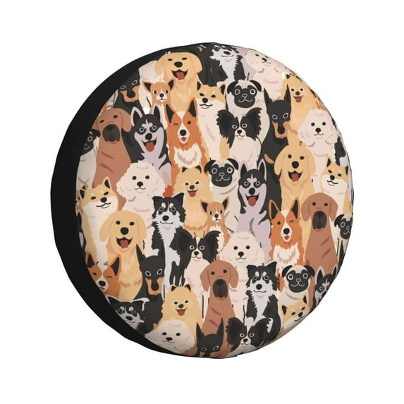 DouZhe Waterproof Spare Tire Cover, Funny Dogs Cute Puppy Prints Adjustable Wheel Covers Fit for Jeep Trailer RV SUV Car, 17 inch
