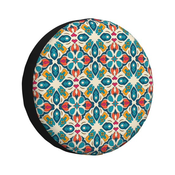 DouZhe Waterproof Spare Tire Cover, Geometric Morocco Style Shape Prints Adjustable Wheel Covers Fit for Jeep Trailer RV SUV Car, 15 inch