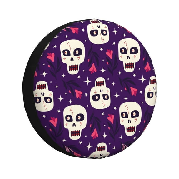 DouZhe Waterproof Spare Tire Cover, Halloween Purple Gothic Skulls Prints Adjustable Wheel Covers Fit for Jeep Trailer RV SUV Car, 15 inch