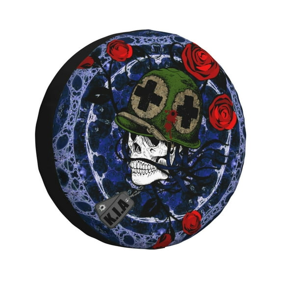 DouZhe Waterproof Spare Tire Cover, Mandala Grateful Soldier Dead Skull and Roses Prints Adjustable Wheel Covers Fit for Jeep Trailer RV SUV Car, 16 inch