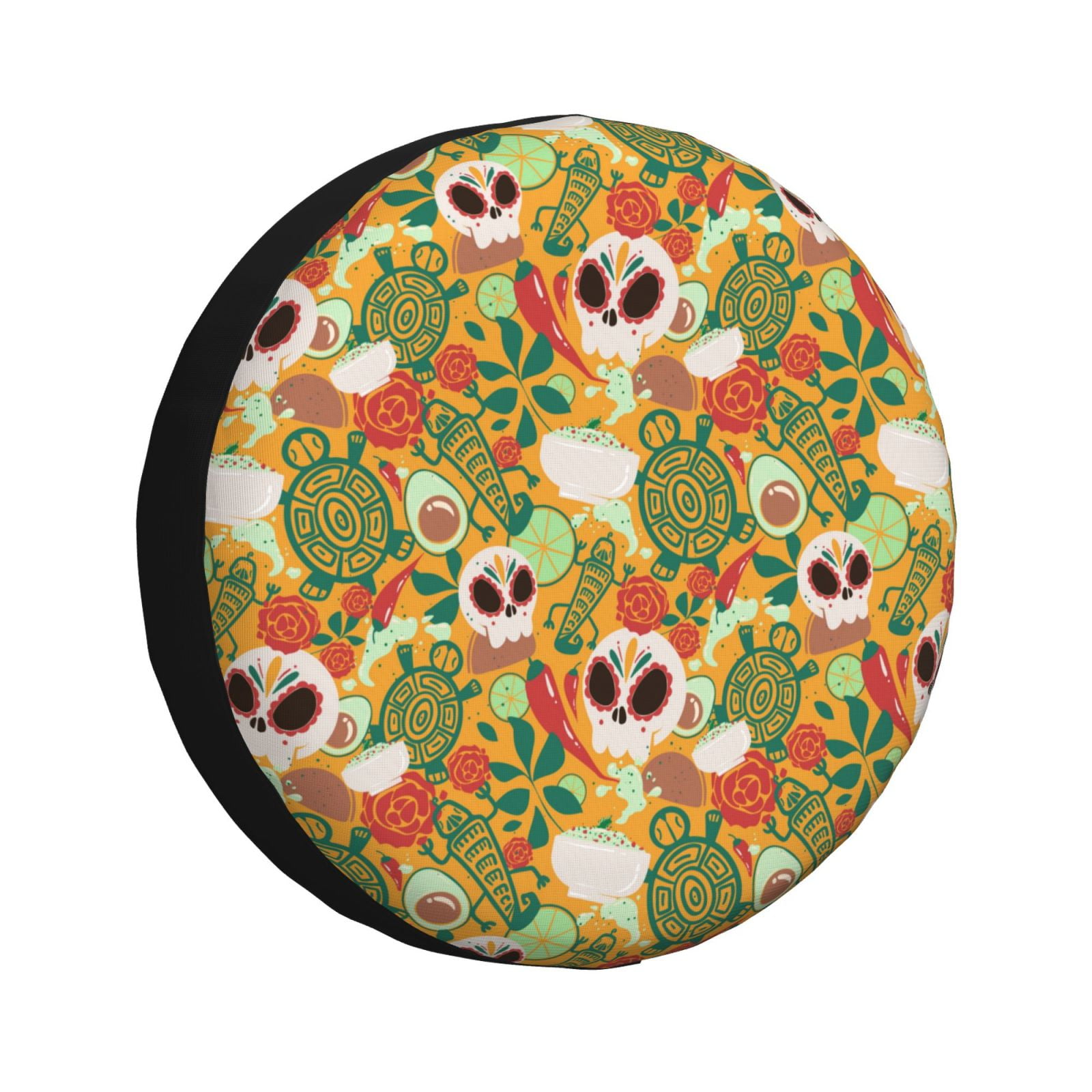 DouZhe Waterproof Spare Tire Cover, Mexican Style Skull Rose Prints Adjustable Wheel Covers Fit