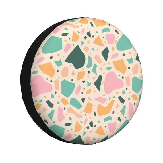 DouZhe Waterproof Spare Tire Cover, Modern Colorful Terrazzo Pink Prints Adjustable Wheel Covers Fit for Jeep Trailer RV SUV Car, 15 inch