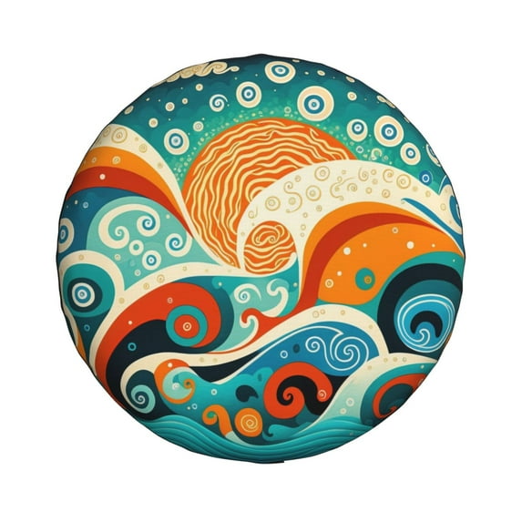 DouZhe Waterproof Spare Tire Cover, Ocean Sea Waves Prints Adjustable Wheel Covers Fit for Jeep Trailer RV SUV Car, 16 inch