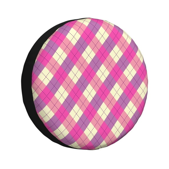DouZhe Waterproof Spare Tire Cover, Pastel Pink Plaid Argyle Plaid Prints Adjustable Wheel Covers Fit for Jeep Trailer RV SUV Car, 15 inch