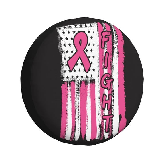 DouZhe Waterproof Spare Tire Cover, Pink Usa Flag Breast Cancer Awareness Prints Adjustable Wheel Covers Fit for Jeep Trailer RV SUV Car, 16 inch