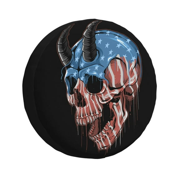 DouZhe Waterproof Spare Tire Cover, Punk Rock American Flag Skull Prints Adjustable Wheel Covers Fit for Jeep Trailer RV SUV Car, 15 inch