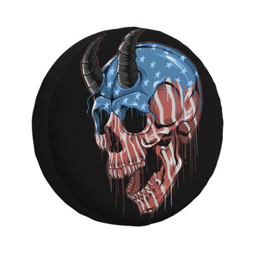 Spare Tire Cover Smokin American Patriot Skull Grey White For SUV RV Pike Outdoors