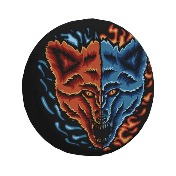 DouZhe Waterproof Spare Tire Cover, Red Blue Angry Wolf Prints Adjustable Wheel Covers Fit for Jeep Trailer RV SUV Car, 17 inch