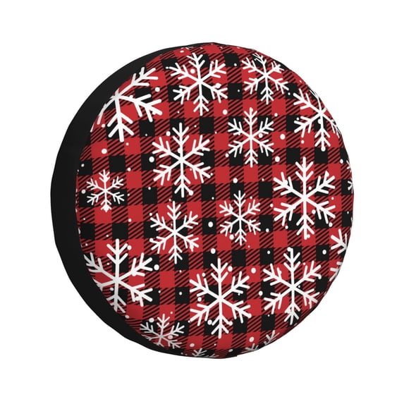 DouZhe Waterproof Spare Tire Cover, Red Christmas Plaid Snowflakes Prints Adjustable Wheel Covers Fit for Jeep Trailer RV SUV Car, 17 inch