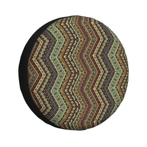 DouZhe Waterproof Spare Tire Cover, Retro Ethnic Style Stripes Prints Adjustable Wheel Covers Fit for Jeep Trailer RV SUV Car, 16 inch
