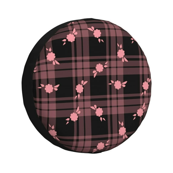 DouZhe Waterproof Spare Tire Cover, Retro Plaid Floral Checkered Prints Adjustable Wheel Covers Fit for Jeep Trailer RV SUV Car, 15 inch
