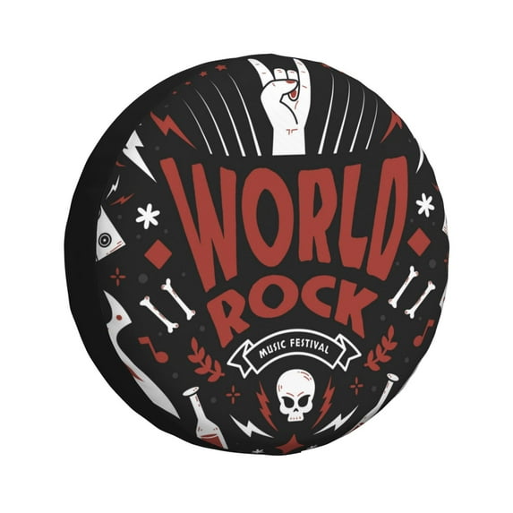 DouZhe Waterproof Spare Tire Cover, Rock Music Background Prints Adjustable Wheel Covers Fit for Jeep Trailer RV SUV Car, 15 inch