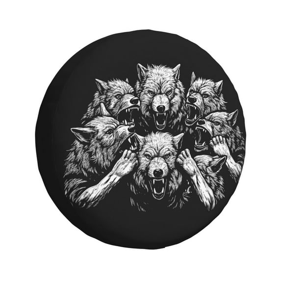 DouZhe Waterproof Spare Tire Cover, Sketch Wolves Animals Prints Adjustable Wheel Covers Fit for Jeep Trailer RV SUV Car, 14 inch