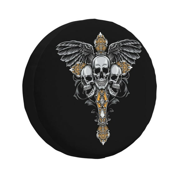 DouZhe Waterproof Spare Tire Cover, Skulls Gothic Cross Prints Adjustable Wheel Covers Fit for Jeep Trailer RV SUV Car, 14 inch