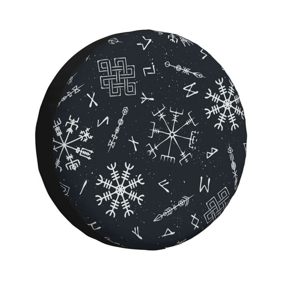 DouZhe Waterproof Spare Tire Cover, Viking Runes Occult Symbols Prints Adjustable Wheel Covers Fit for Jeep Trailer RV SUV Car, 16 inch