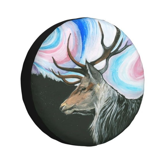 DouZhe Waterproof Spare Tire Cover, Watercolor Christmas Deer Prints Adjustable Wheel Covers Fit for Jeep Trailer RV SUV Car, 15 inch