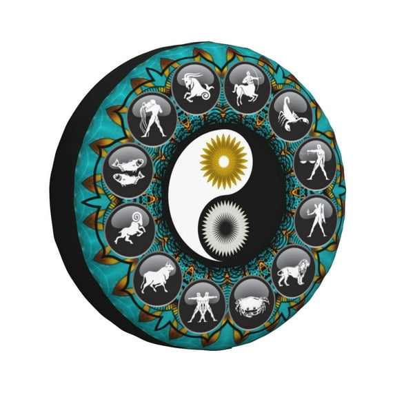 DouZhe Waterproof Spare Tire Cover, Yin Yang Zodiac Prints Adjustable Wheel Covers Fit for Jeep Trailer RV SUV Car, 14 inch