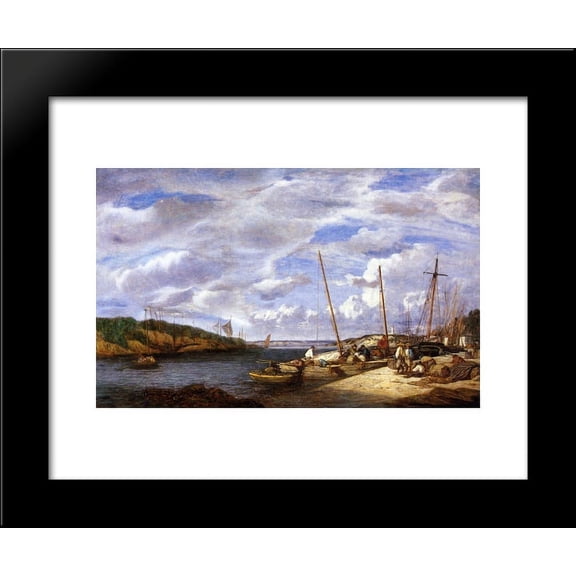 Douarnenez, Fishing Boats at Dockside 20x24 Framed Art Print by Eugene Boudin
