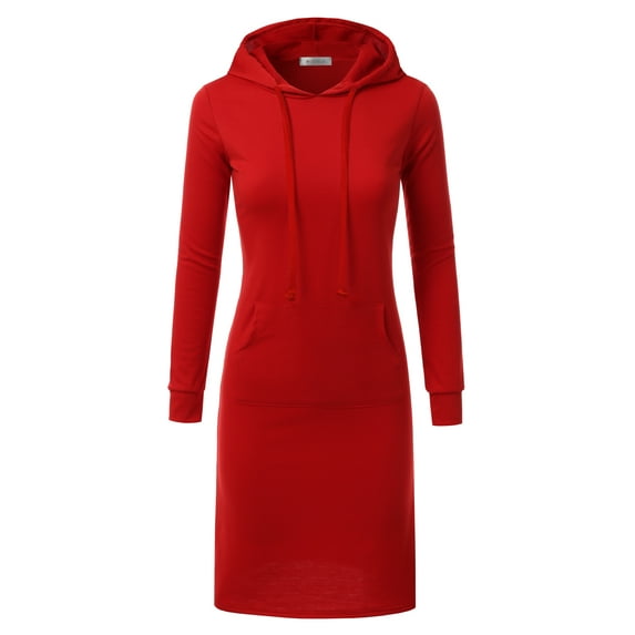 Doubju Womens Long Sleeve Kangaroo Pocket Hooded Midi Dress With Plus Size
