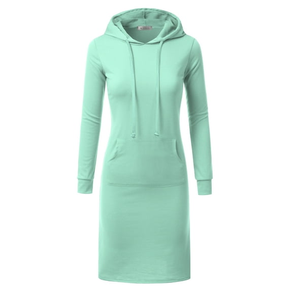 Doubju Womens Long Sleeve Kangaroo Pocket Hooded Midi Dress With Plus Size