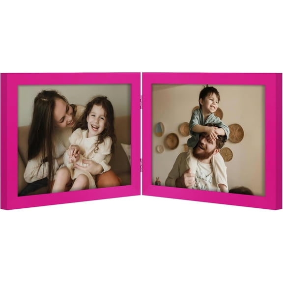 Double 10x8 Picture Frame Horizontal, Engineered Wood Bifold Photo Frame with Plexiglass for Tabletop Display, 10x8, Magenta