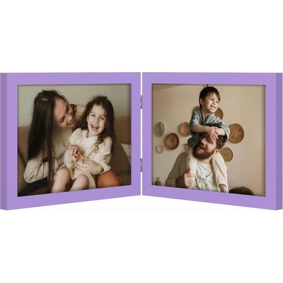Double 10x8 Picture Frame Horizontal, Engineered Wood Bifold Photo Frame with Plexiglass for Tabletop Display, 10x8, Purple