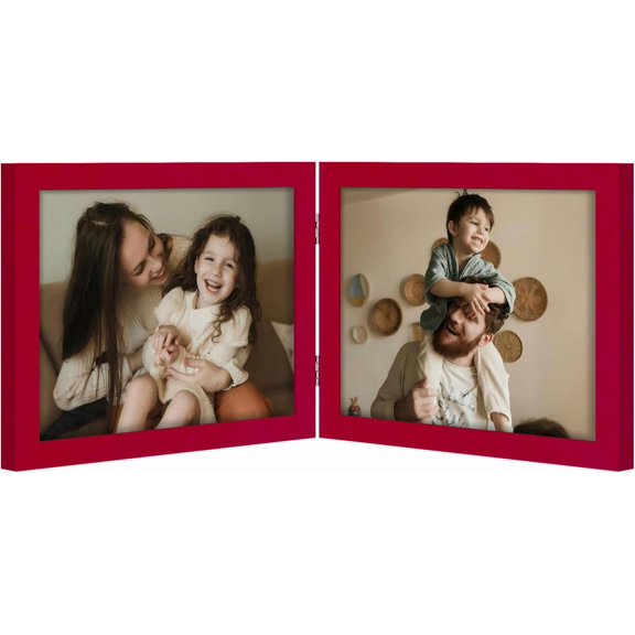 Double 10x8 Picture Frame Horizontal, Engineered Wood Bifold Photo Frame with Plexiglass for Tabletop Display, 10x8, Red