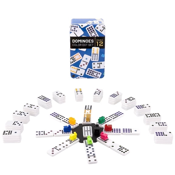VIDITA Mexican Train Dominoes Game Set, Double 12 Coloured Dot, with Aluminum Case, 91 Tiles