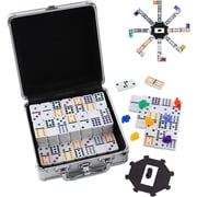 Double 15 Mexican Train Domino Set, 136 Tiles Dot Dominoes with 9 Trains & Aluminum Case, Classic Family Table Game