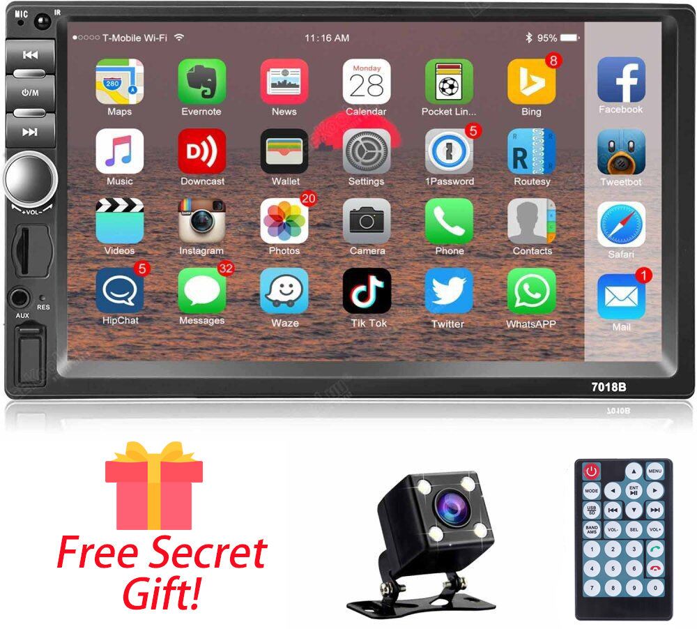 Double 2 DIN Car Stereo Radio with Backup Camera, 7" HD MP5 Digital