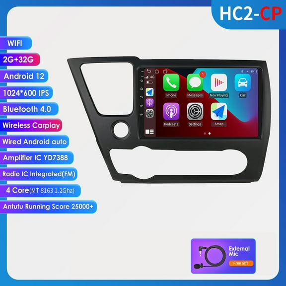 Double 2 Din Android 12 Carplay GPS Navigation 2+32GB Wifi Car Stereo Radio Head Unit For 2013-2016 Honda Civic