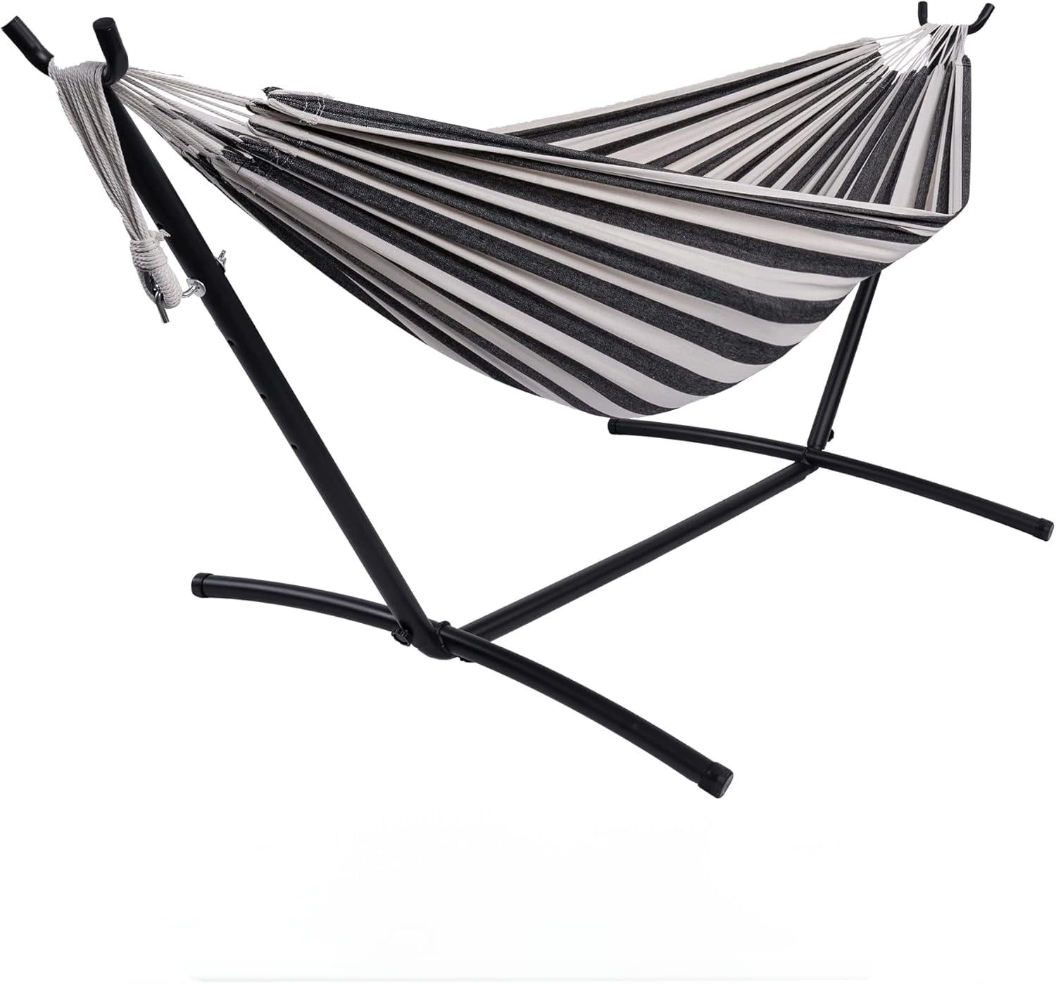 Double 2 Person Hammock, Indoor Outdoor Standing Hammock with Space Saving Steel Stand, Carry Bag, 450Lbs Weight Capacity, Suitable for Garden Camping Beach, Black