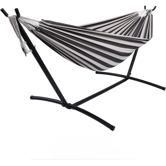 Double 2 Person Hammock, Indoor Outdoor Standing Hammock with Space Saving Steel Stand, Carry Bag, 450Lbs Weight Capacity, Suitable for Garden Camping Beach, Black