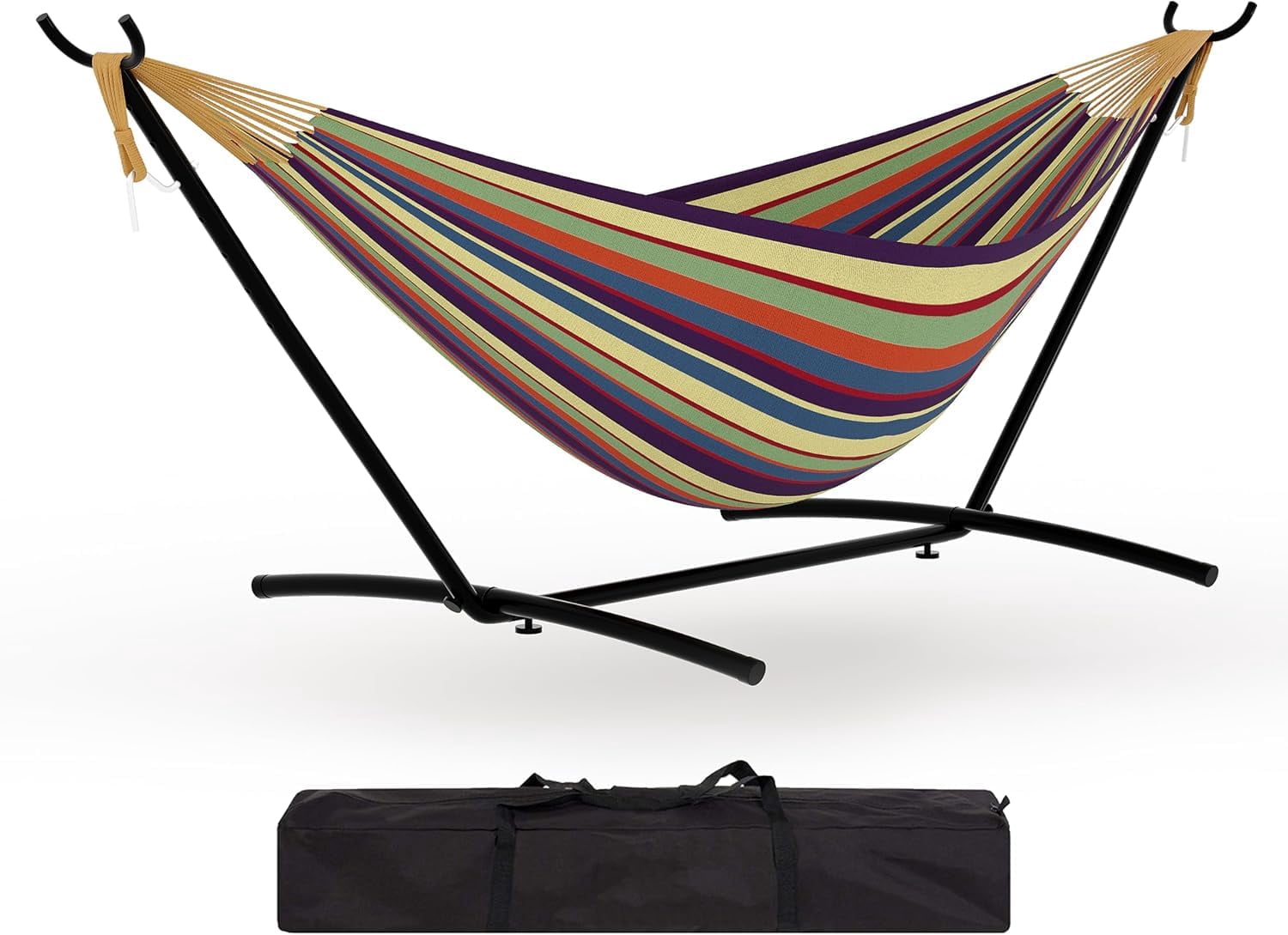 Double 2 Person Hammock, Indoor Outdoor Standing Hammock with Space Saving Steel Stand, Carry Bag, 450Lbs Weight Capacity, Suitable for Garden Camping Beach, Tropical