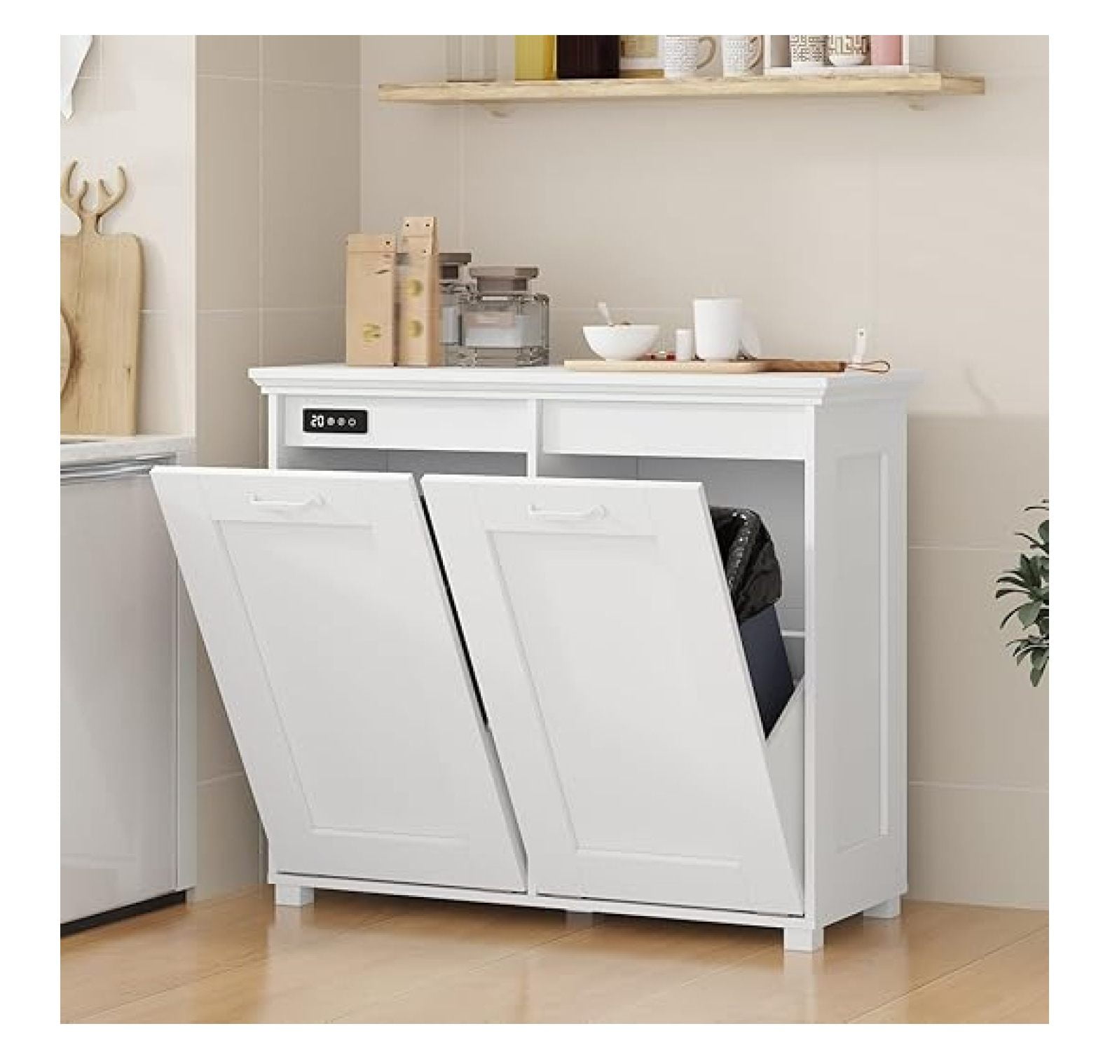 Double 20 Gallon Tilt Out Trash Can Cabinet Kitchen, White Garbage Can Storage Cabinet with Ozone Deodorization, Free Standing Dog Proof Tilt Trash Recycling Bin Holder for Kitchen - Walmart.com