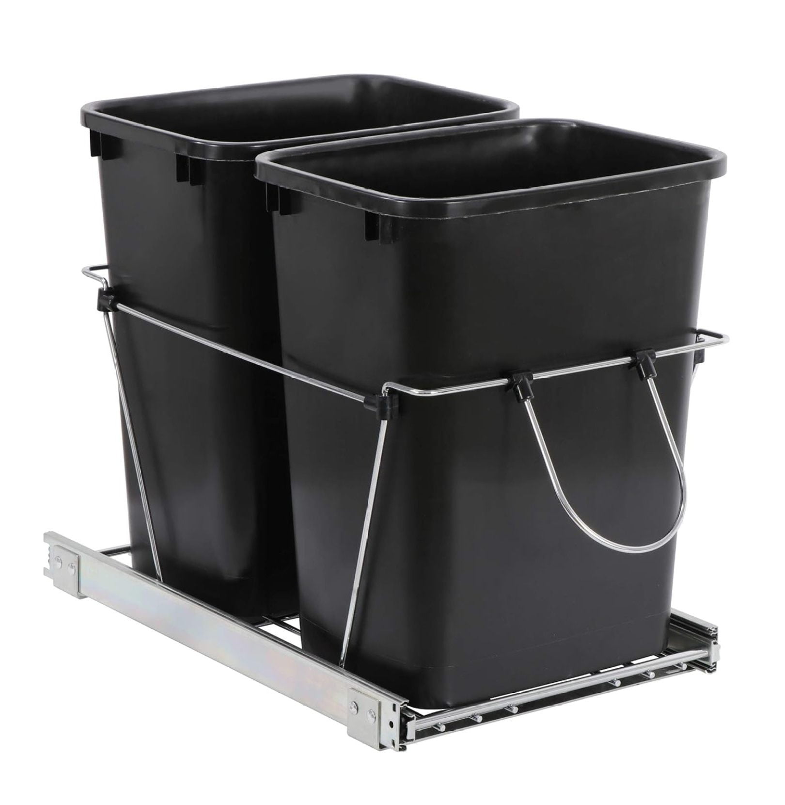 Double 35Quart Sliding Pull Out Waste Bin Container, Kitchen Trash Can