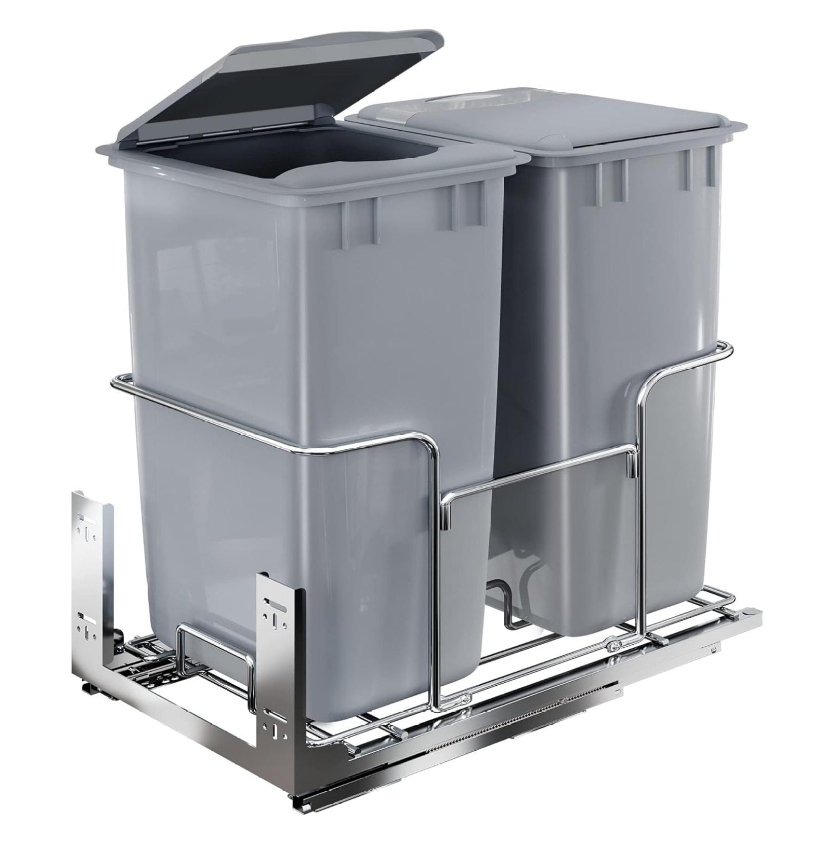 Double 43 QT (Extra Large) PullOut Trash Can with Lid for Kitchen