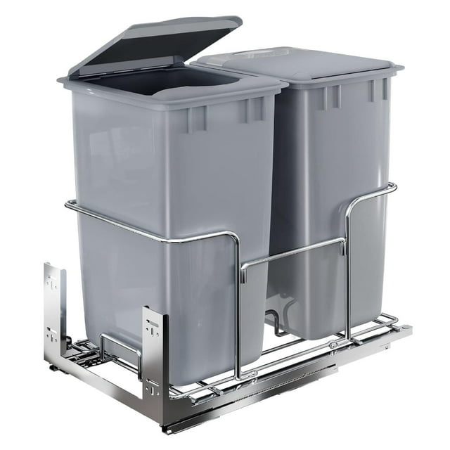 Double 43 QT (Extra Large) PullOut Trash Can with Lid for Kitchen