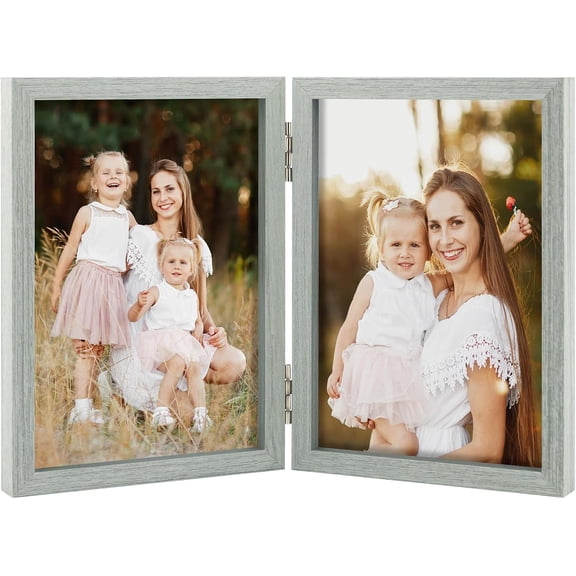 Double 4x6 Picture Frame, 2 4x6 Folding Photo Frame, Standing Vertically on Desktop or Tabletop, Home Decorative Christmas Holiday Gift, Gray